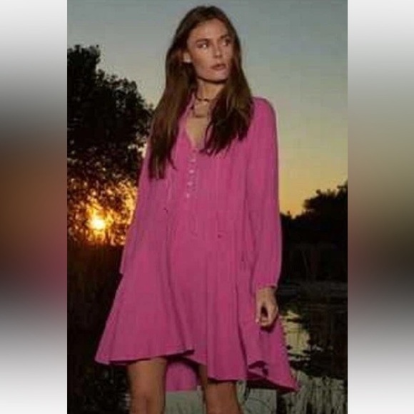 Magaschoni Organic Cotton Gauze Rosebud Pink Mini Dress - Picture 1 of 13